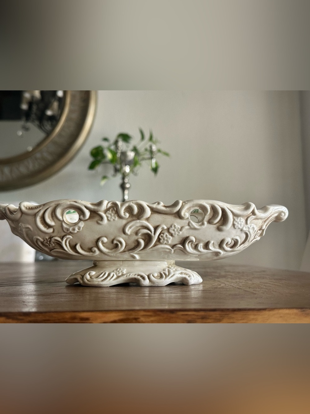 VNTG: IMARCO Rococo White Floral Ceramic Centerpiece Bowl Italy 11in E-298